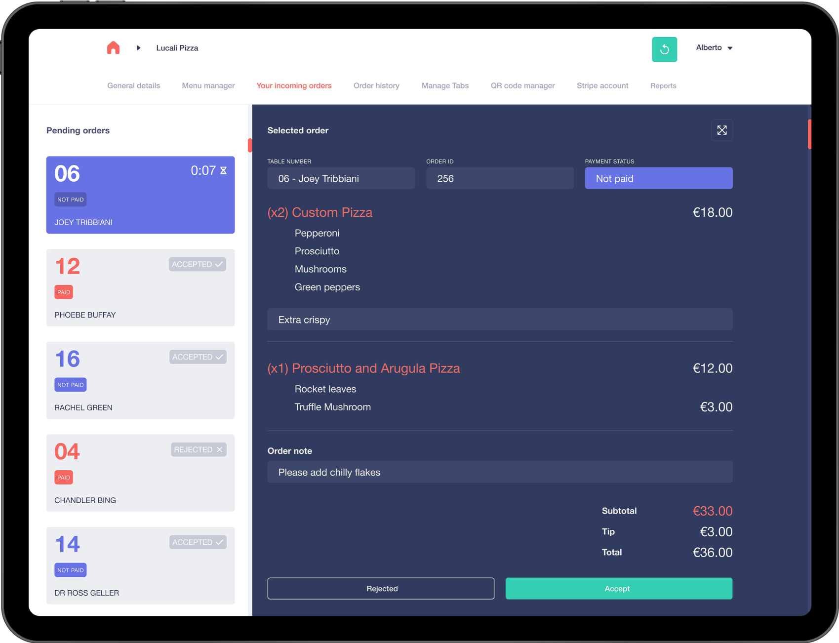 live order admin panel