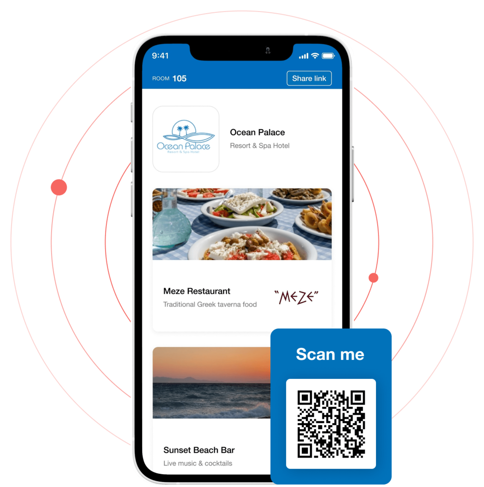 menu app image with scan me QR code at bottom